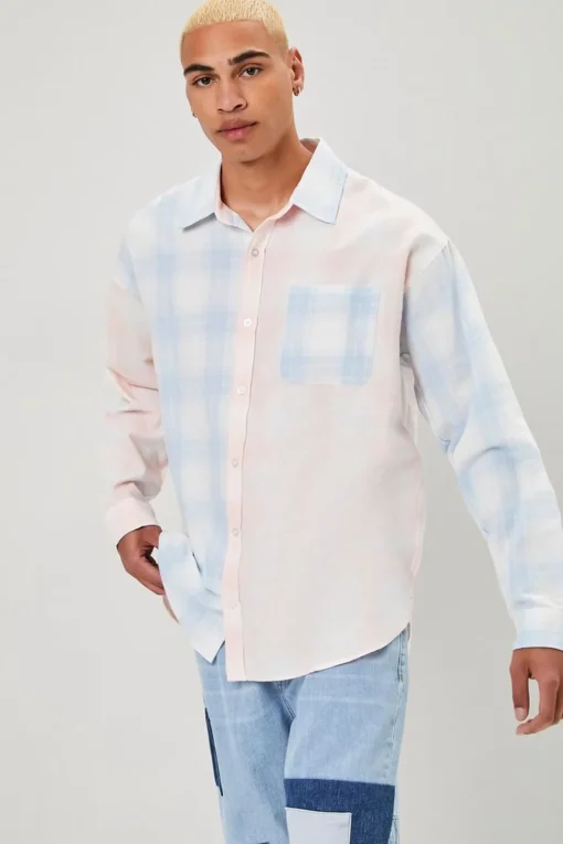 Reworked Plaid Button-Front Shirt