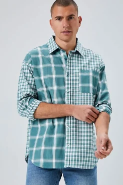 Reworked Plaid Button-Front Shirt