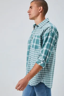 Reworked Plaid Button-Front Shirt