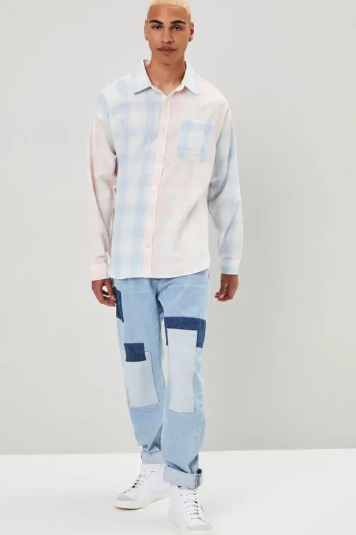 Reworked Plaid Button-Front Shirt