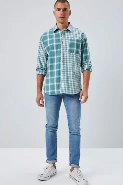 Reworked Plaid Button-Front Shirt