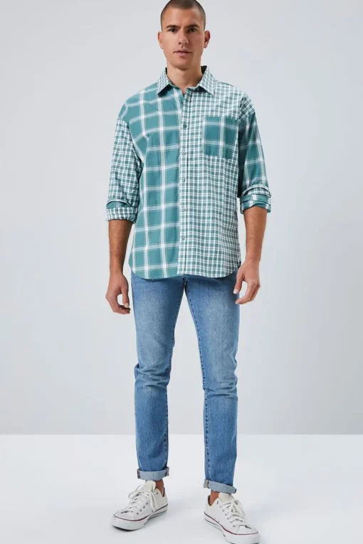 Reworked Plaid Button-Front Shirt