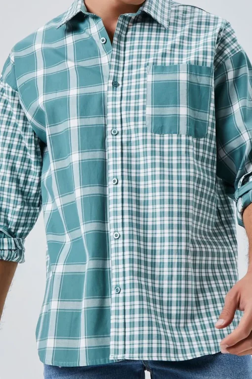 Reworked Plaid Button-Front Shirt