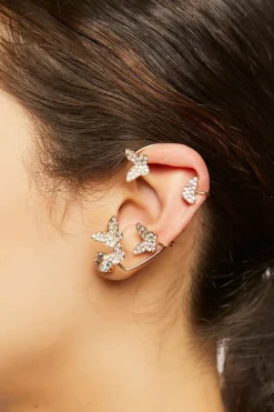 Rhinestone Butterfly Ear Cuff & Stud Set