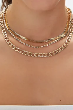 Rhinestone Chain Layered Necklace Set
