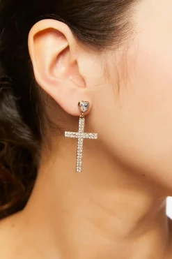 Rhinestone Cross Drop Earrings