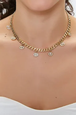 Rhinestone Evil Eye Charm Necklace