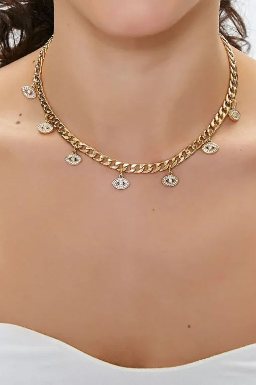 Rhinestone Evil Eye Charm Necklace