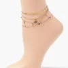 Rhinestone Evil Eye Charm Anklet Set