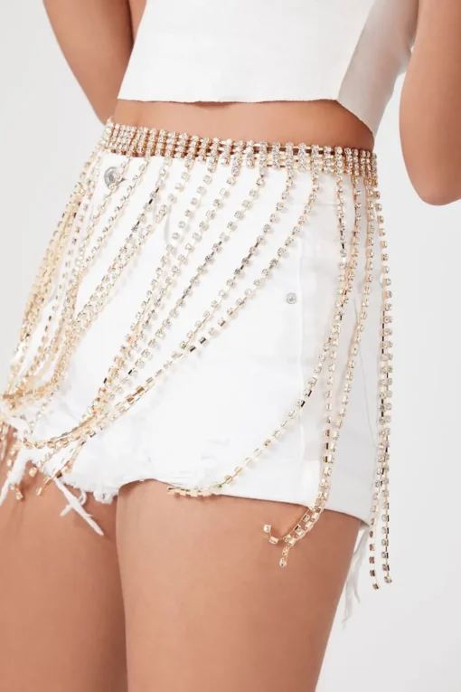 Rhinestone Fringe Chain Belt