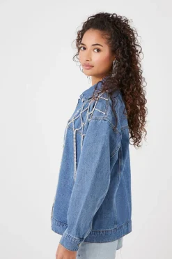 Rhinestone Fringe Denim Jacket