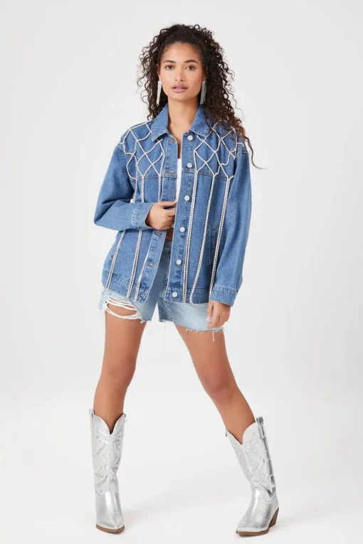 Rhinestone Fringe Denim Jacket