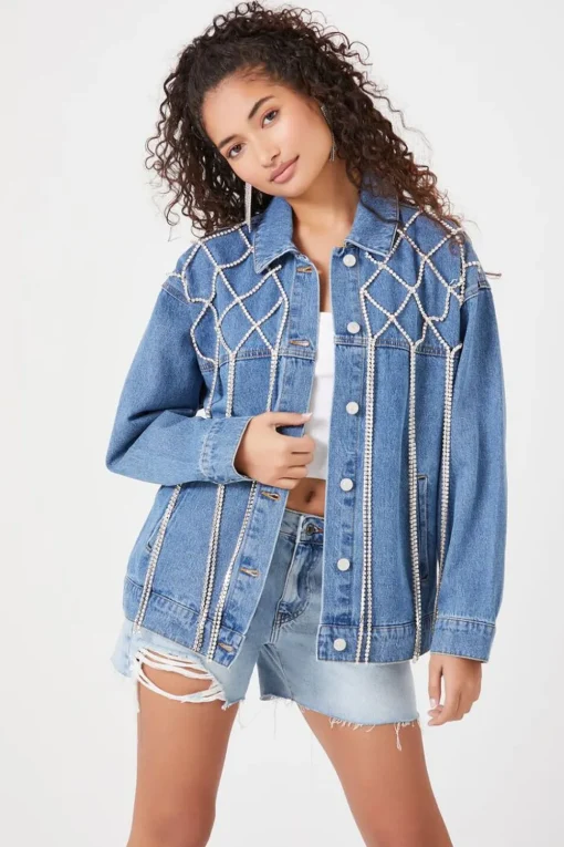 Rhinestone Fringe Denim Jacket