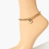 Rhinestone Heart Charm Anklet