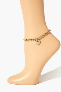 Rhinestone Heart Charm Anklet