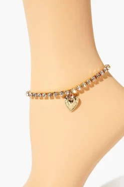Rhinestone Heart Charm Anklet