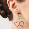 Rhinestone Heart Cherry Drop Earrings