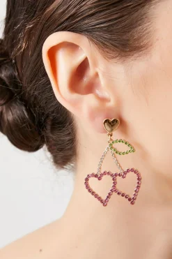 Rhinestone Heart Cherry Drop Earrings