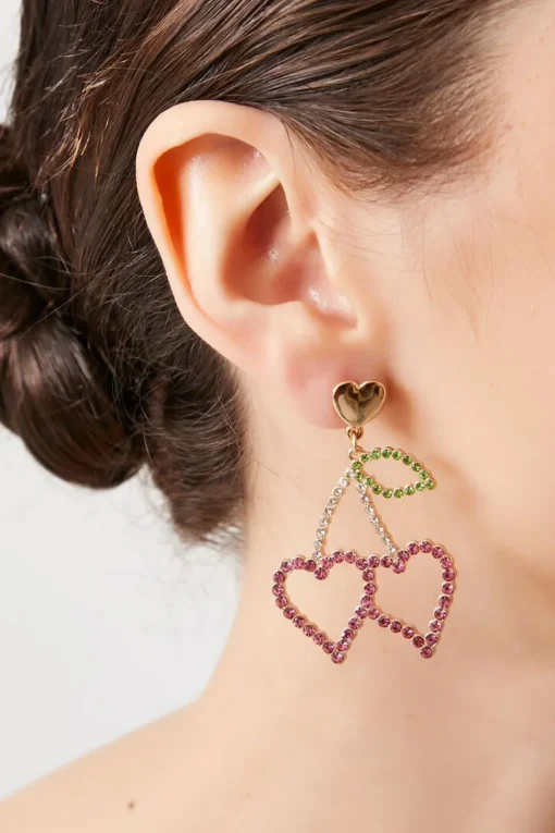 Rhinestone Heart Cherry Drop Earrings