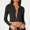 Rhinestone Lace-Up Crop Top