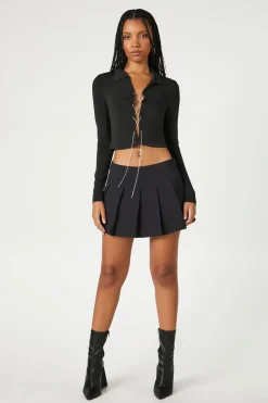 Rhinestone Lace-Up Crop Top