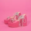 Rhinestone Lace-Up Platform Heels