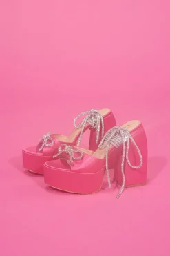 Rhinestone Lace-Up Platform Heels