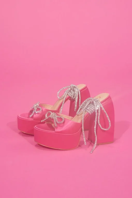 Rhinestone Lace-Up Platform Heels