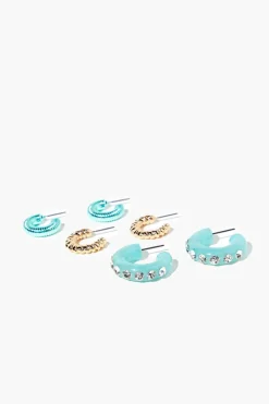 Rhinestone Open-End Hoop Earrings