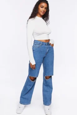 Rhinestone Split-Knee 90S-Fit Jeans