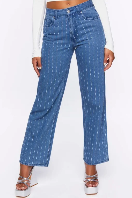 Rhinestone-Striped 90S-Fit Jeans