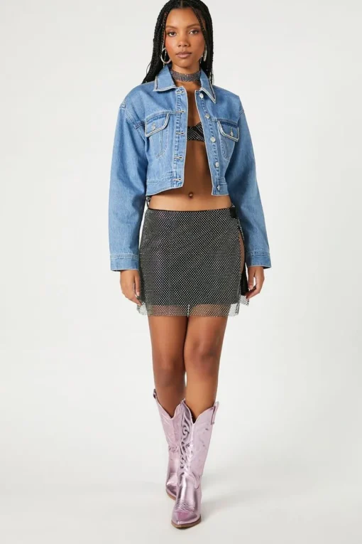 Rhinestone-Trim Trucker Jacket