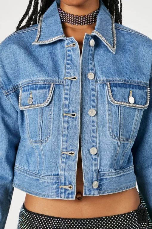 Rhinestone-Trim Trucker Jacket