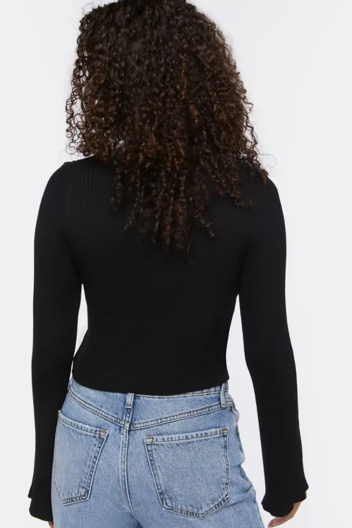 Ribbed Bell-Sleeve Crop Top