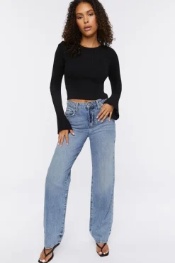 Ribbed Bell-Sleeve Crop Top