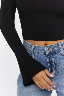 Ribbed Bell-Sleeve Crop Top