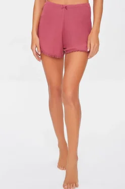 Ribbed Bow Lace Pajama Shorts
