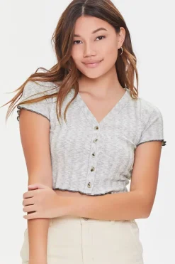 Ribbed Button-Front Crop Top