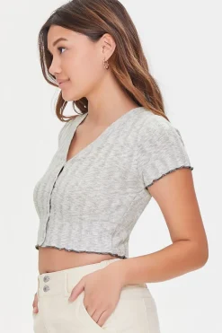 Ribbed Button-Front Crop Top
