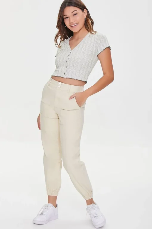 Ribbed Button-Front Crop Top