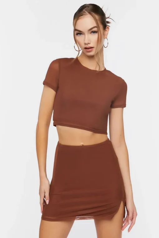 Ribbed Cropped Tee & Mini Skirt Set