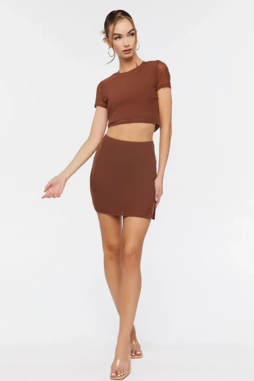 Ribbed Cropped Tee & Mini Skirt Set