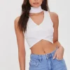 Ribbed Crossover Cutout Crop Top
