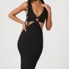 Ribbed Cutout O-Ring Midi Dress