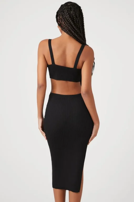Ribbed Cutout O-Ring Midi Dress
