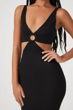 Ribbed Cutout O-Ring Midi Dress