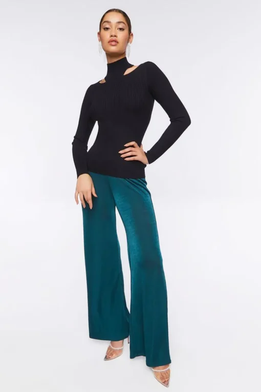 Ribbed Cutout Sweater-Knit Top
