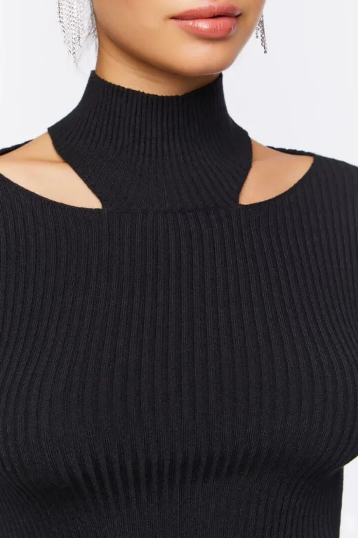 Ribbed Cutout Sweater-Knit Top