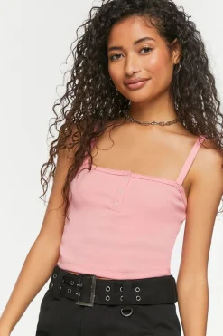 Ribbed Half-Button Cropped Cami