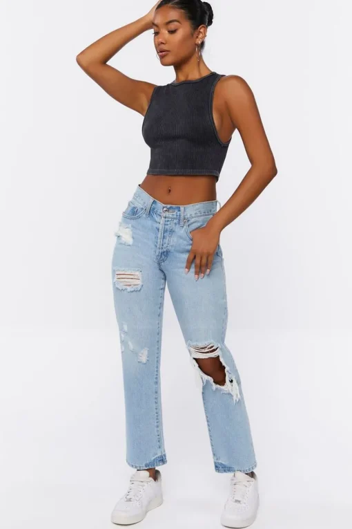 Ribbed Knit Cropped Tank Top